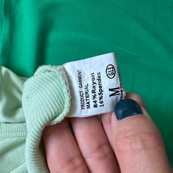 Green Two Piece Crew Neck Ribbed Tank Top Bodycon Slit Midi Skirt Set - Picture 11 of 11